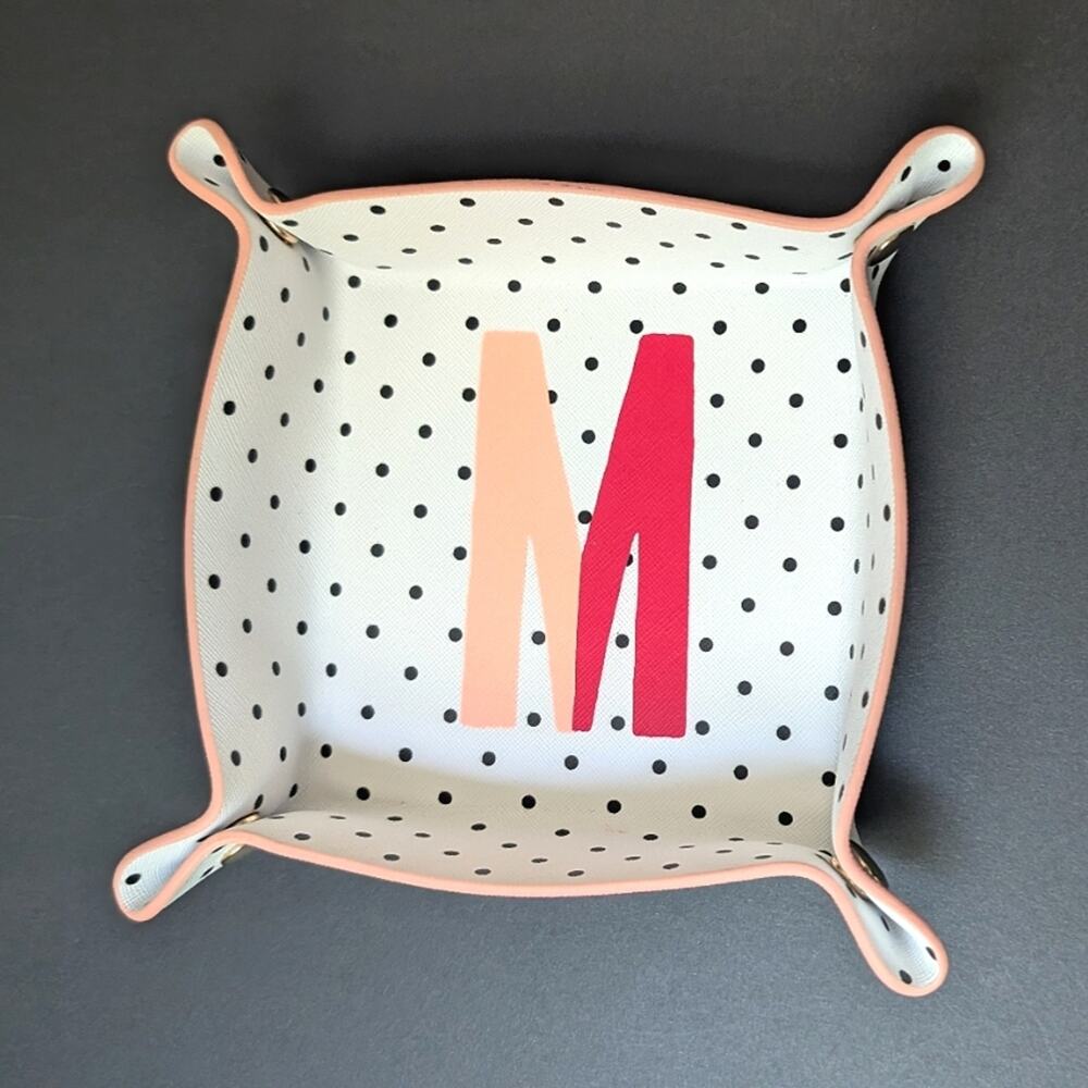 Kate Spade Leatherette Trinket Tray Monogram Letter M Jewelry Tray Polka Dots